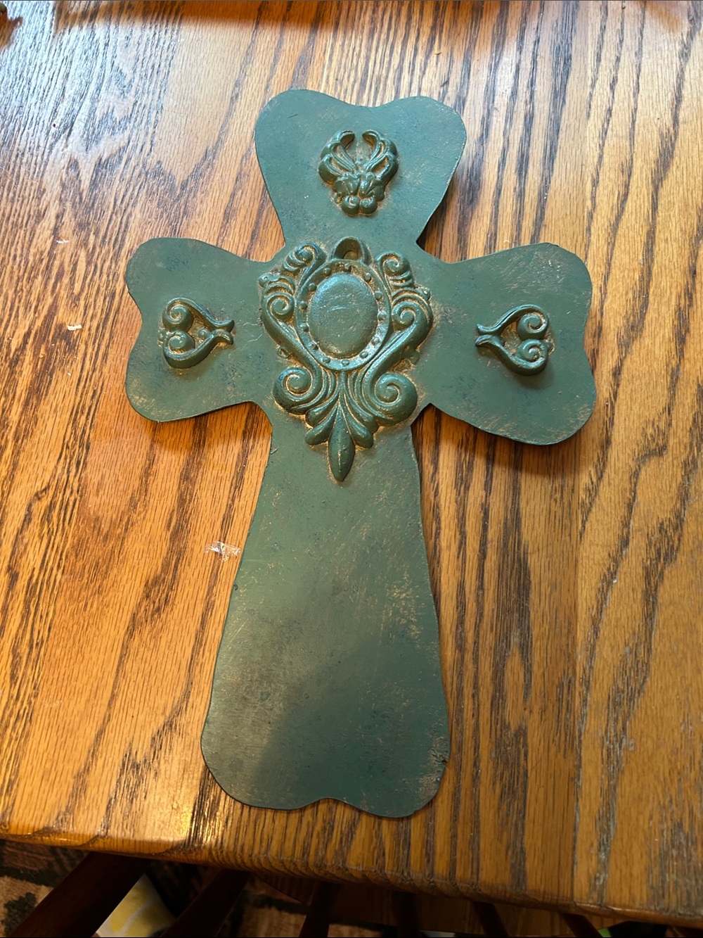 Decorative Teal Wall Cross with Ornate Accents